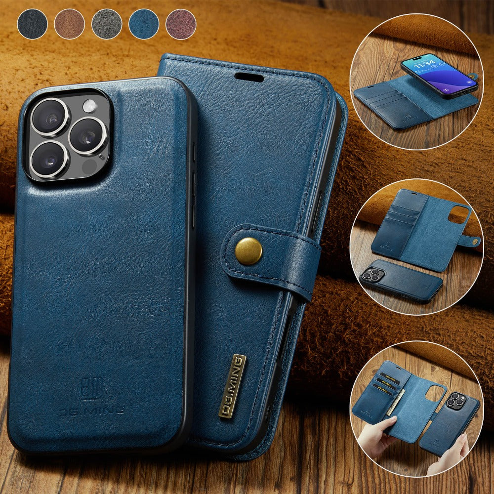 Premium Detachable Magnetic Leather Wallet iPhone Case – Card Holder, Shockproof Protection, and Stylish Flip Cover for Secure and Convenient Use