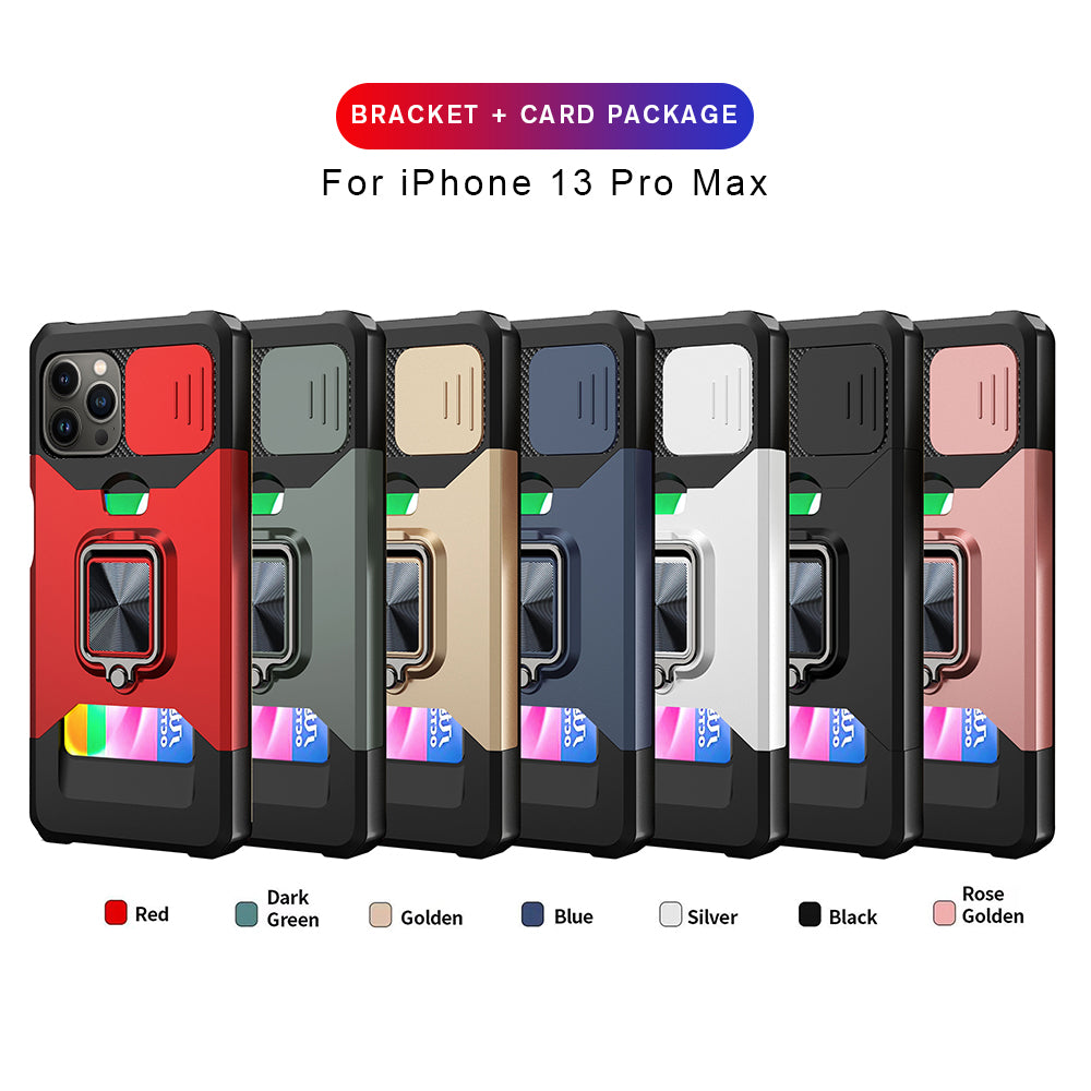 Magnetic Ring Card Slot Case – Shockproof Stand Cover for iPhone Models