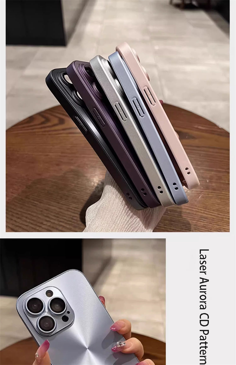 Luxury Matte Laser Aurora CD Pattern iPhone Case Cover, Stylish Protection for iPhone 16 15 14 13 12 11 Pro Max Plus