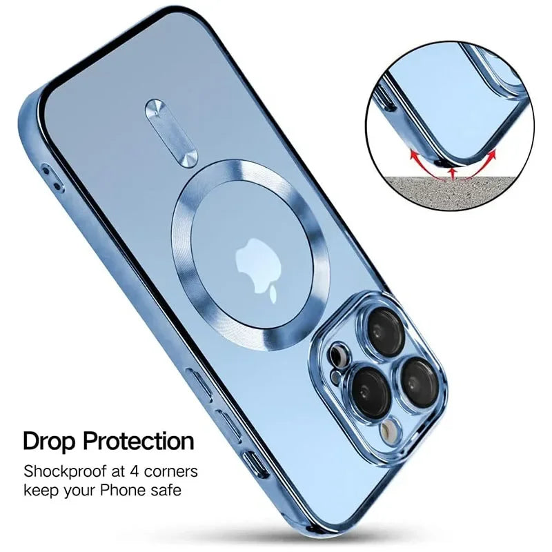 Clear Plating Magnetic iPhone Case - MagSafe Compatible, Lens Protection, Wireless Charging Ready, Slim Transparent Cover | Case for iPhone