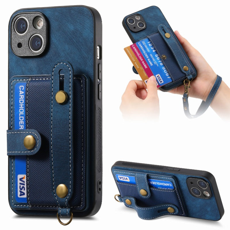 Luxury PU Leather Wallet Case with Wrist Strap – Stand Function, Card Holder, and Shockproof Protection for Secure and Stylish Convenience