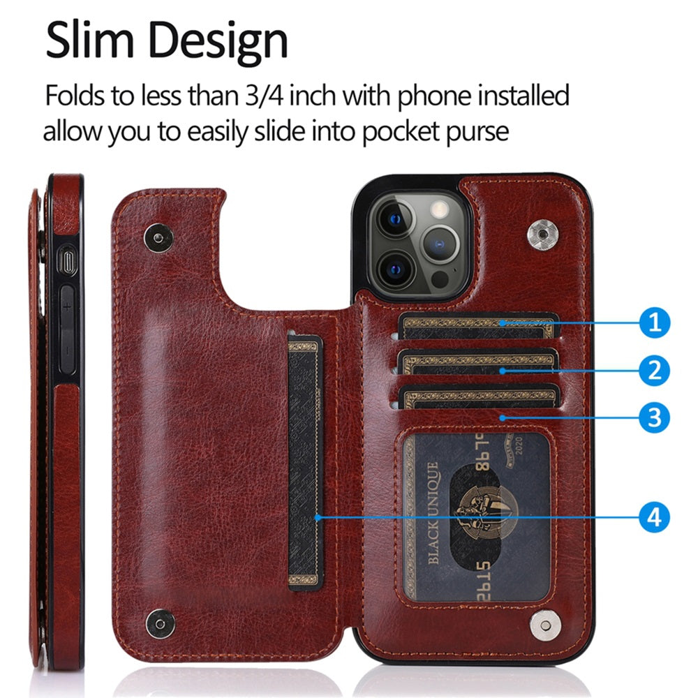 Luxury PU Leather Wallet iPhone Case – Kickstand, Card Holder Slots, Durable Shockproof Cover, Elegant Magnetic Closure for iPhone Models