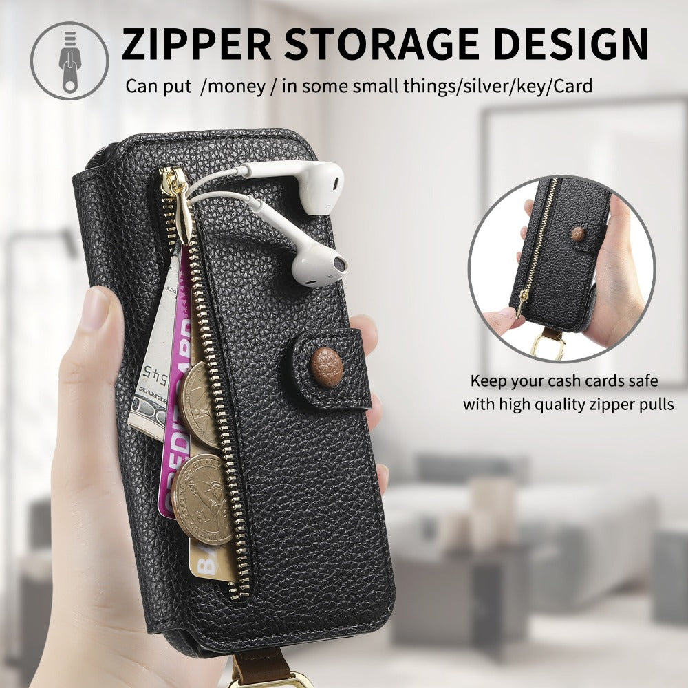 Luxury Wallet Flip iPhone Case – Card Slot Holder, Wrist Strap, Ring Kickstand, Shockproof Cover for iPhone Models