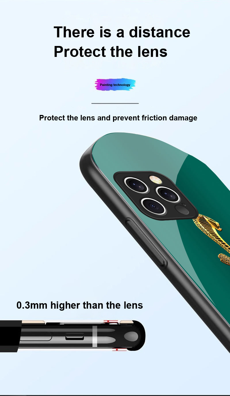 Premium Gradient Golden Snake Tempered Glass Phone Case – Stylish, Durable Protection for iPhone Models