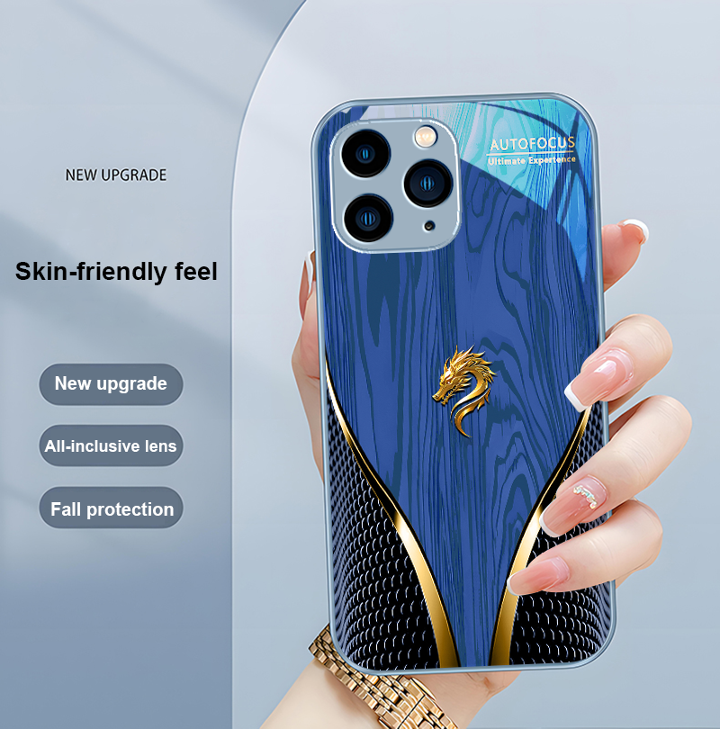 Premium Yellow Dragon Qi Soars to the Sky Tempered Glass Phone Case Stylish Protection iPhone Models Durable Elegant Cover