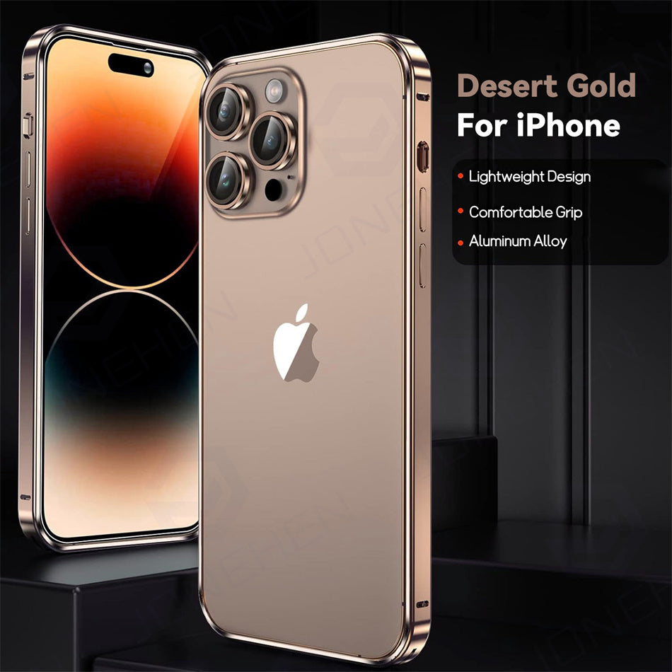 Luxury Ultra-Thin Metal Bumper iPhone Case - Light Aluminum Alloy Frame, Durable Back Protection, Sleek Desert Gold Finish | Case for iPhone