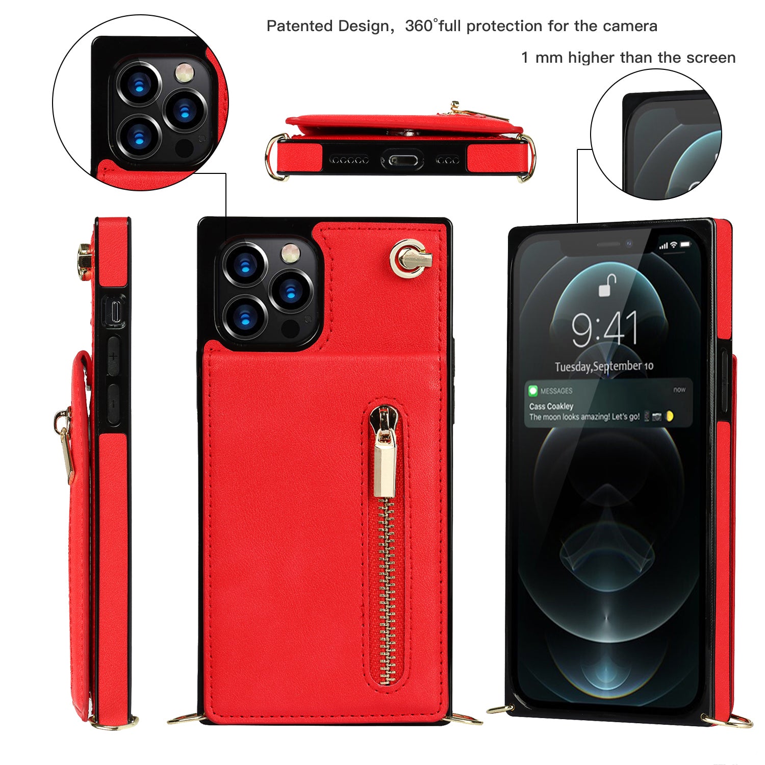 Luxury Zipper Wallet Crossbody Leather iPhone Case – Card Holder, Lanyard Strap, Shockproof Protection, Magnetic Closure, Stylish Flip Cover for iPhone