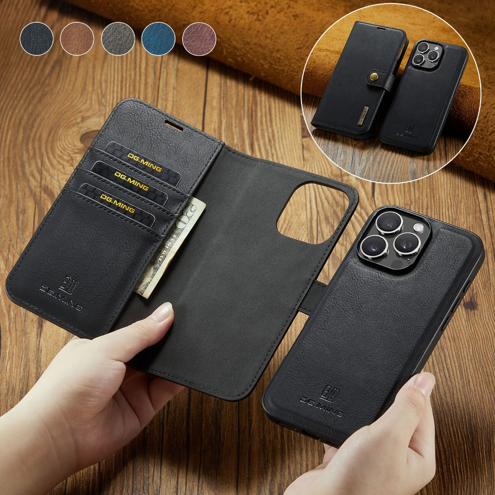 Premium Detachable Magnetic Leather Wallet iPhone Case – Card Holder, Shockproof Protection, and Stylish Flip Cover for Secure and Convenient Use