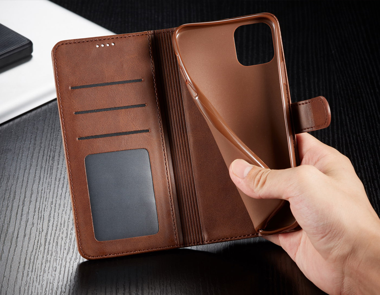 Luxury Leather Wallet Case – Flip Cover with Card Slot, Magnetic Closure, and Premium Protection for iPhone Models