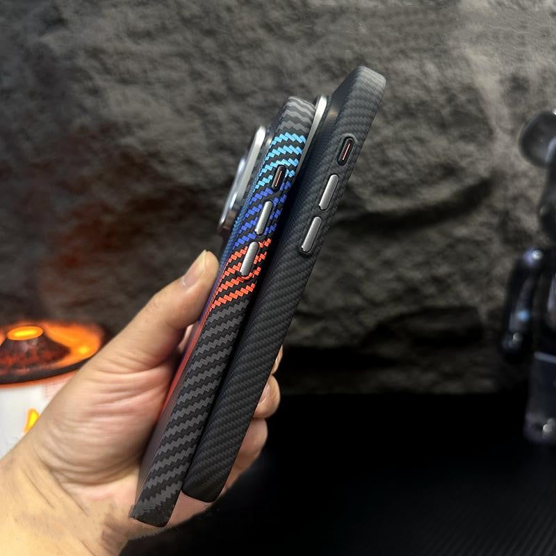 Hit Color Carbon Fiber Texture MagSafe Phone Case – Wireless Charging Hard PC Cover with Relief Design for iPhone Models