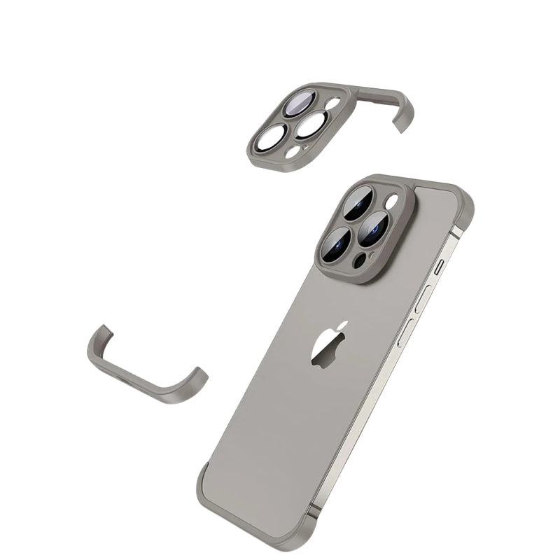 Metal Corner Pads iPhone Case – Aluminum Alloy Bumper with Camera Lens Protector, Bare Machine Design, Antifall Protection for iPhone Models