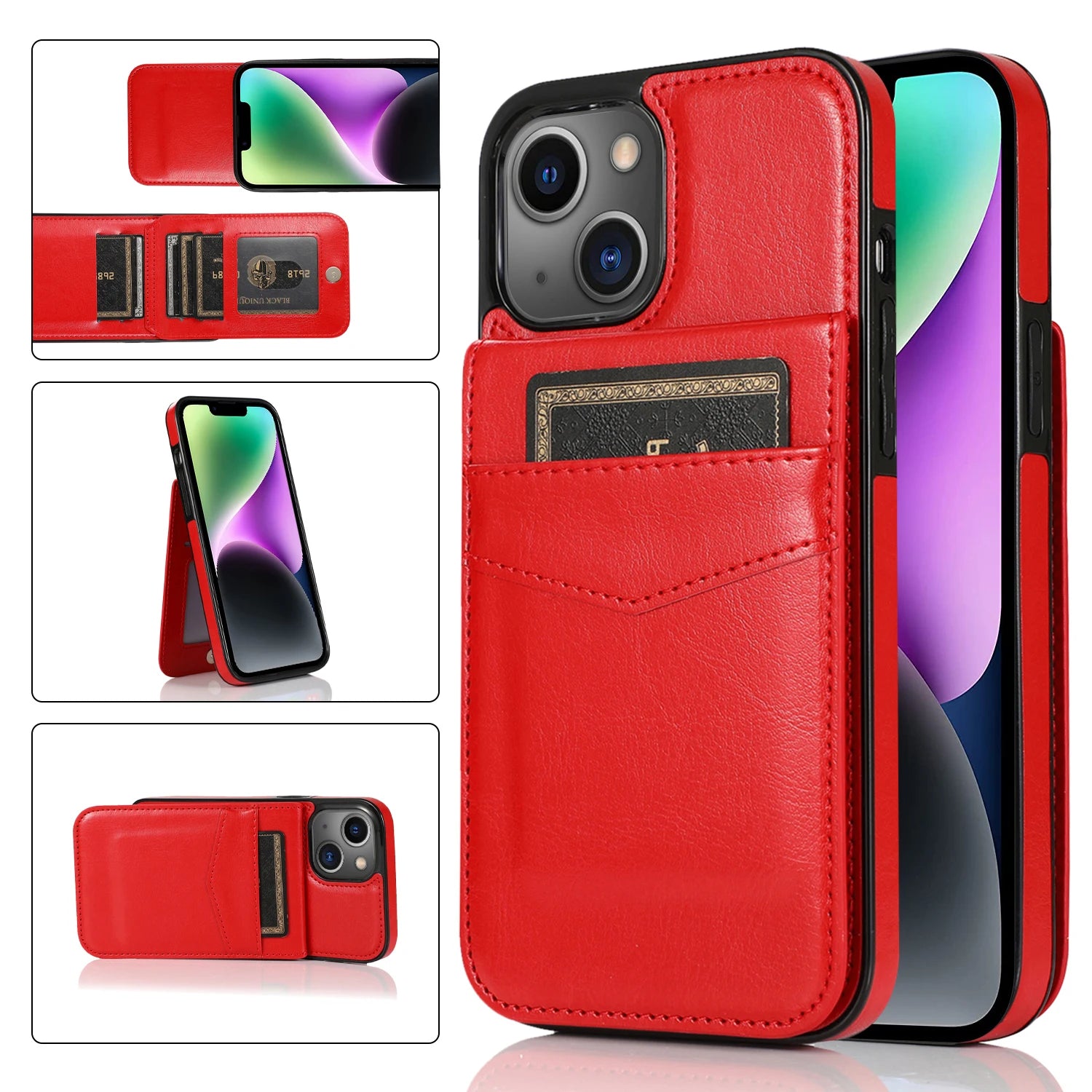 Luxury Flip Leather Wallet Case for iPhone – Credit Card Holder, Kickstand, Premium Protection for iPhone 16, 15, 14, 13, 12 Mini, 11, XS, Pro Max