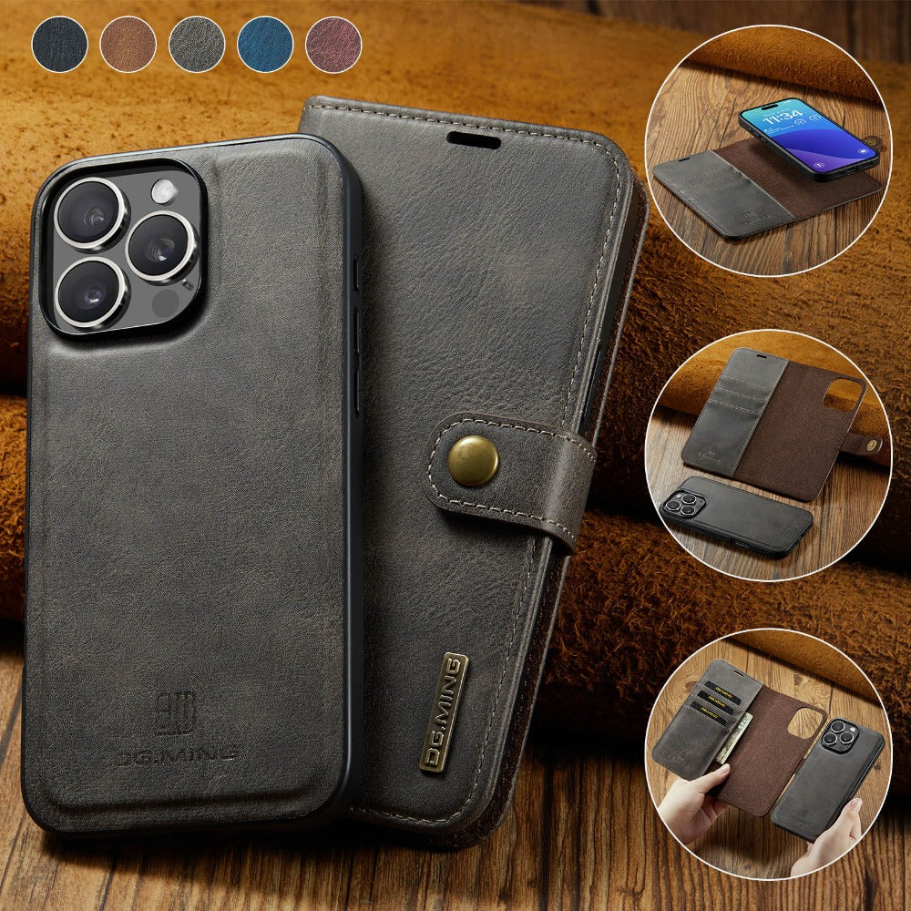 Premium Detachable Magnetic Leather Wallet iPhone Case – Card Holder, Shockproof Protection, and Stylish Flip Cover for Secure and Convenient Use