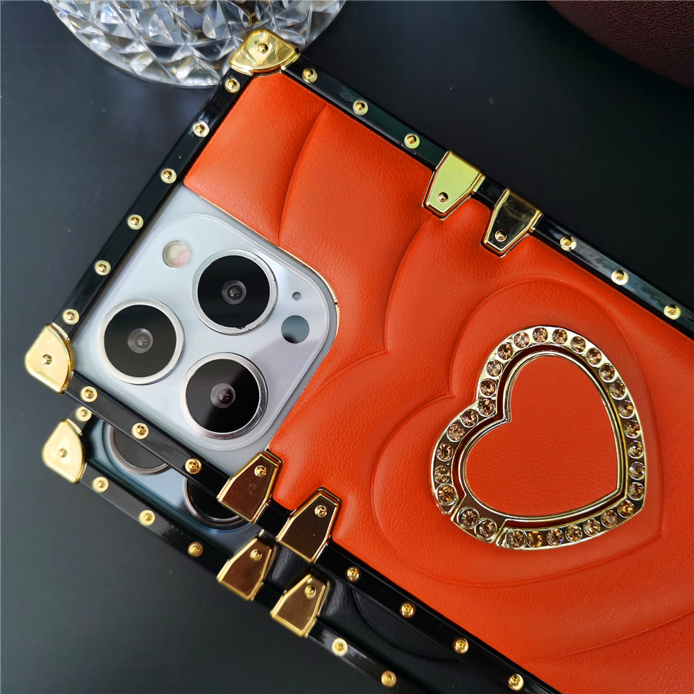 Luxury 3D Love Heart Soft PU Leather Case Shockproof Phone Cover for iPhone 15, 13 Pro Max, 12, 11 Pro, 14 Pro Max XR, XS Max