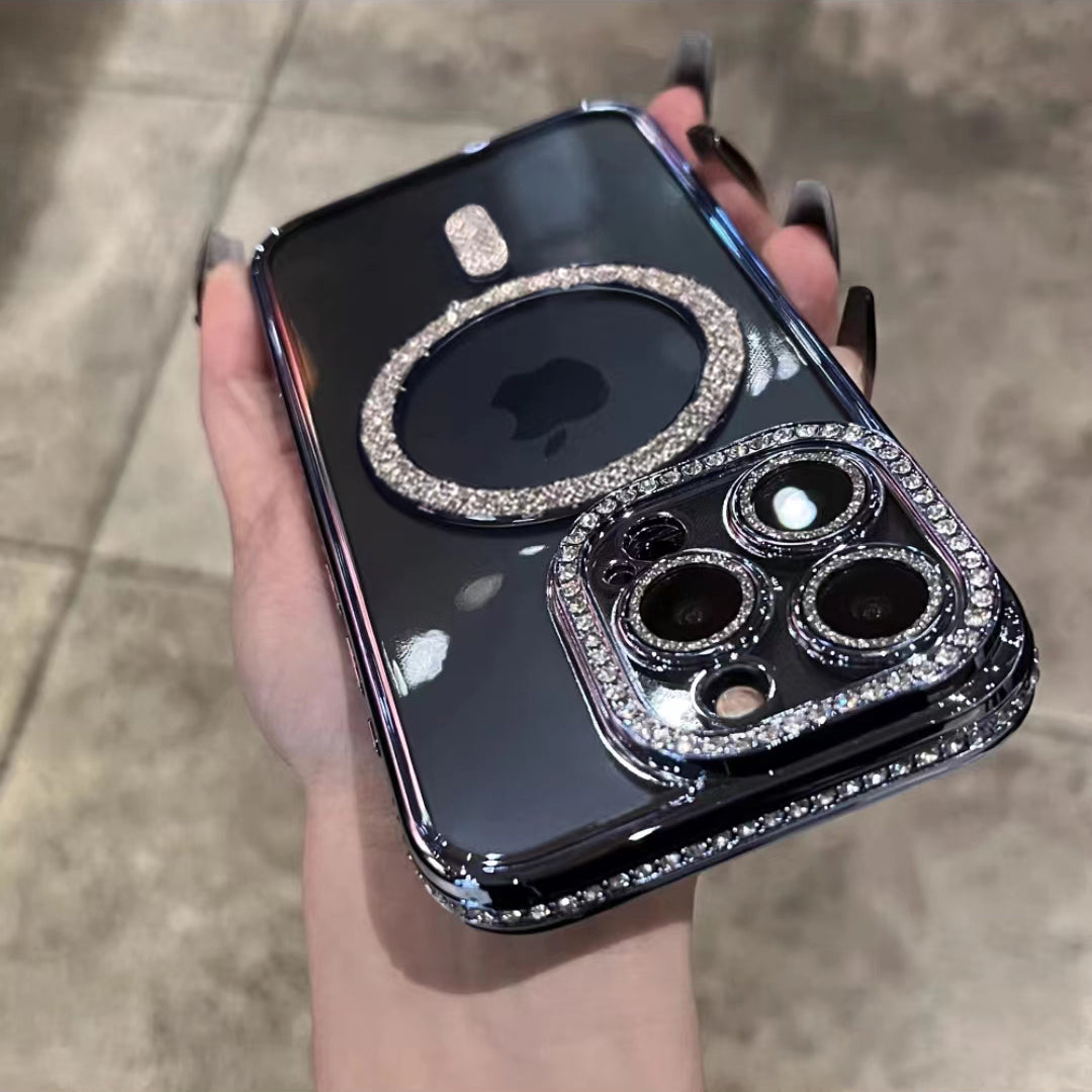 Luxury Bling Glitter Rhinestone Case - Shockproof Magnetic Wireless Charging Cover, Sparkling Jewelled Design for Women | Case for iPhone