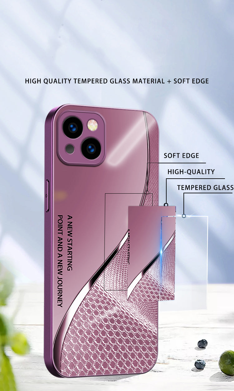 Premium Black Tempered Glass Phone Case – Sleek Mesh Curve Texture, Durable Protection, Lightweight Cover for Everyday Use