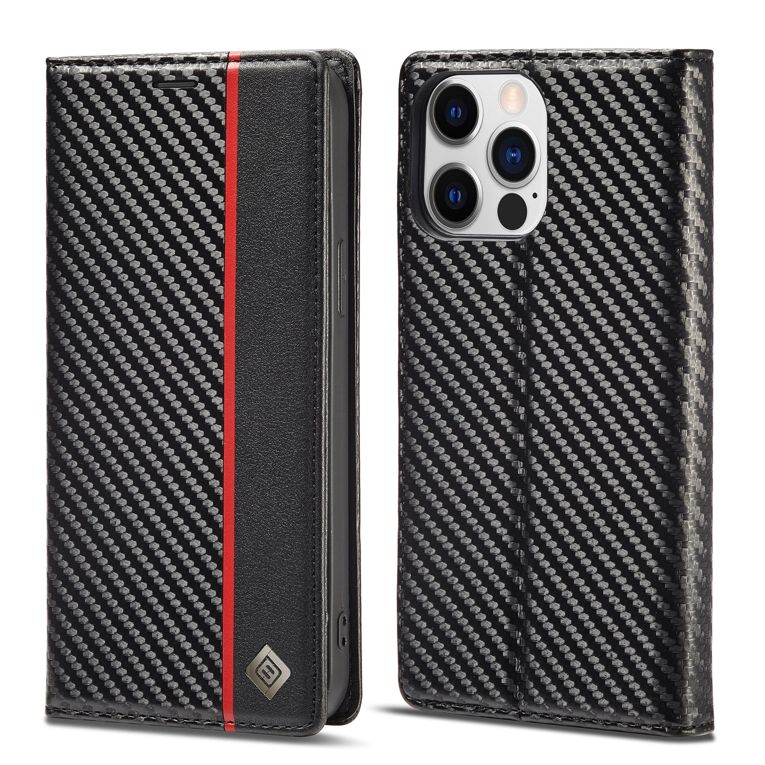 Luxury Carbon Fiber Leather Wallet iPhone Case – Magnetic Flip Cover, Card Holder, Shockproof Protection, Stylish & Durable for iPhone