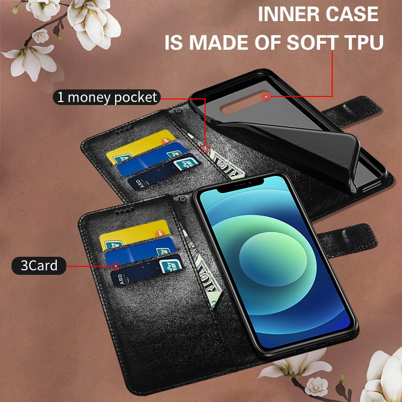 Luxury Leather Wallet Case for iPhone – Christmas Marble Pattern, Card Holder, Phone Stand, Magnetic Closure, Durable PU