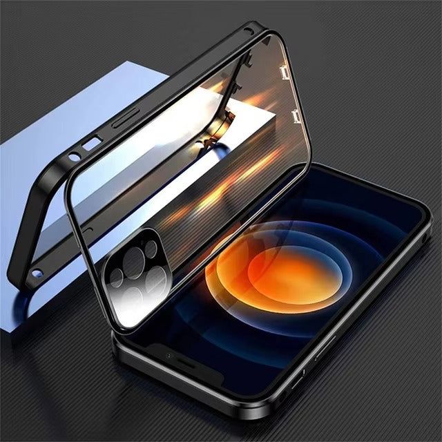 Luxury 360° Full Protection Magnetic Case – Metal Frame, Double-Sided Glass, Snap Lock Design, Shockproof Bumper Cover | Case for iPhone