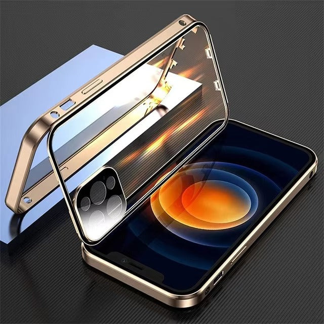 Luxury 360° Full Protection Magnetic iPhone Case – Metal Frame, Double-Sided Glass, Snap Lock Design, Shockproof Bumper Cover | Case for iPhone