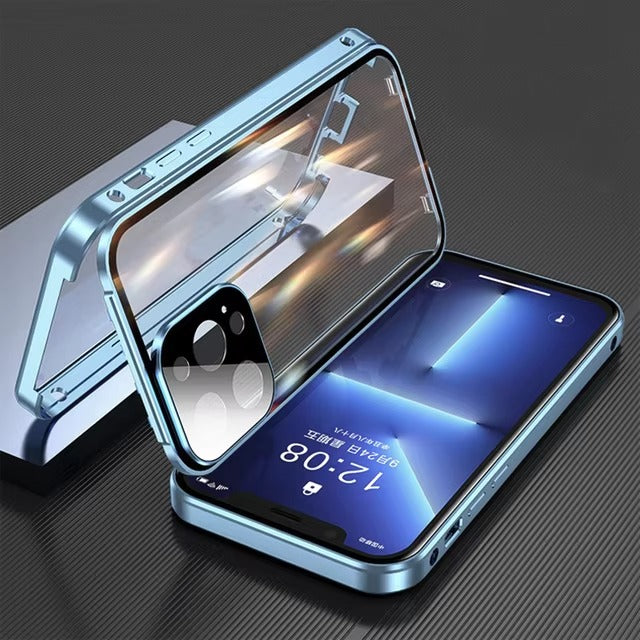 Luxury 360° Full Protection Magnetic Case – Metal Frame, Double-Sided Glass, Snap Lock Design, Shockproof Bumper Cover | Case for iPhone