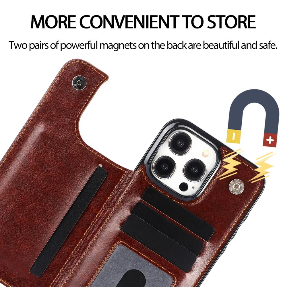 Luxury Wallet Flip iPhone Case – PU Leather Cover with Card Slots, Secure Magnetic Closure, and Full Protection for Ultimate Convenience