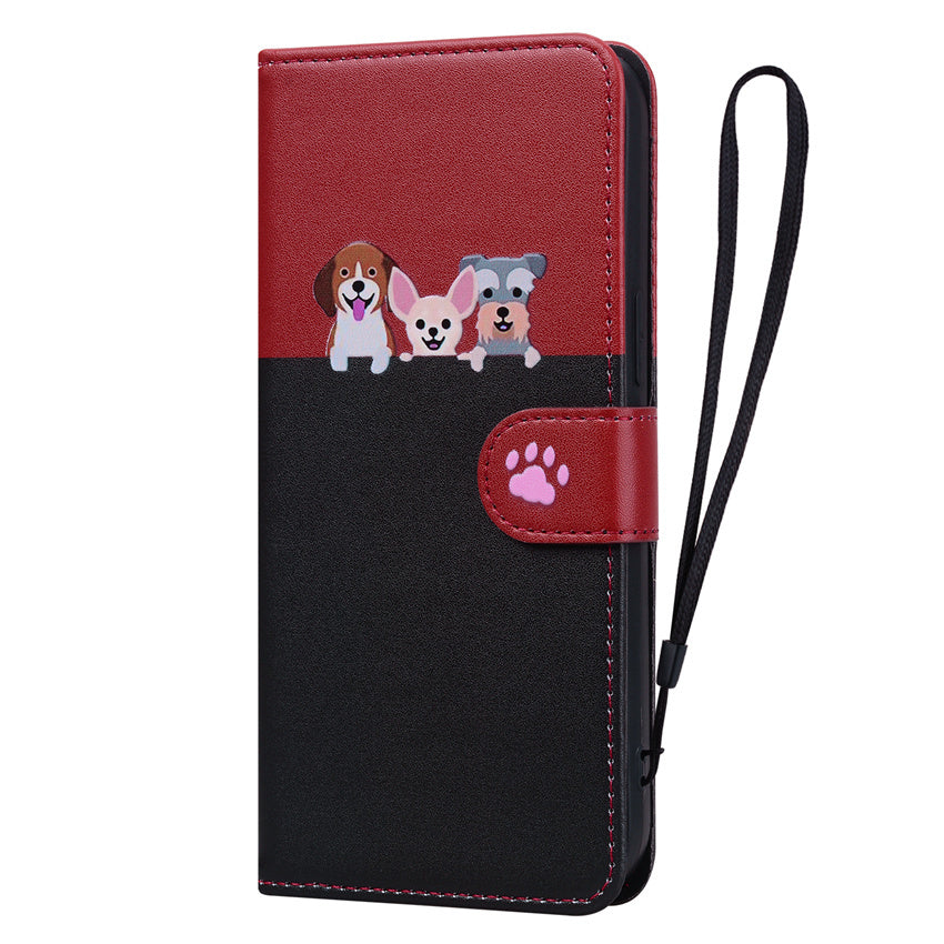 Cartoon Anime Flip Leather iPhone Case – Cute Pet Cat & Dog Print, Card Holder, Book-Style Wallet Cover, Magnetic Closure