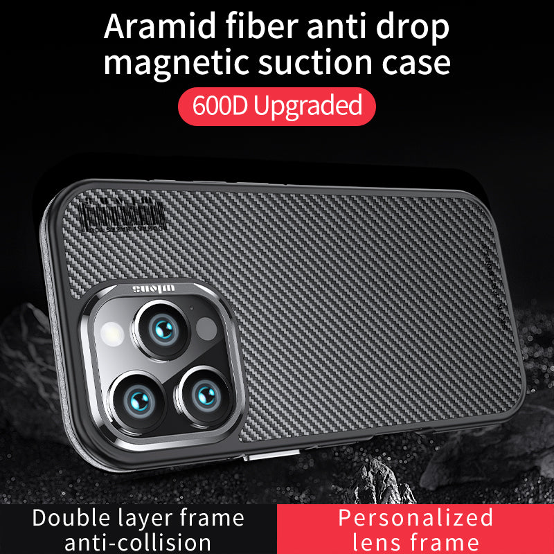 Premium 100% Aramid Fiber Kevlar Case – 600D Lightweight MagSafe Compatible, Wireless Charging, Ultra-Thin Protective Cover for iPhone Models