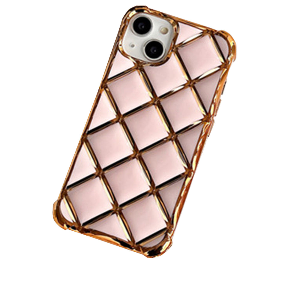 Luxury Plating Diamond Lattice Grid Shockproof Phone Case Gold Plated Cover for iPhone Models, Elegant & Durable Protection