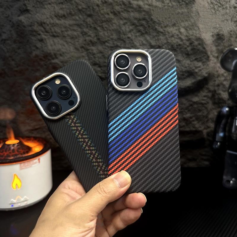 Hit Color Carbon Fiber Texture MagSafe Phone Case – Wireless Charging Hard PC Cover with Relief Design for iPhone Models