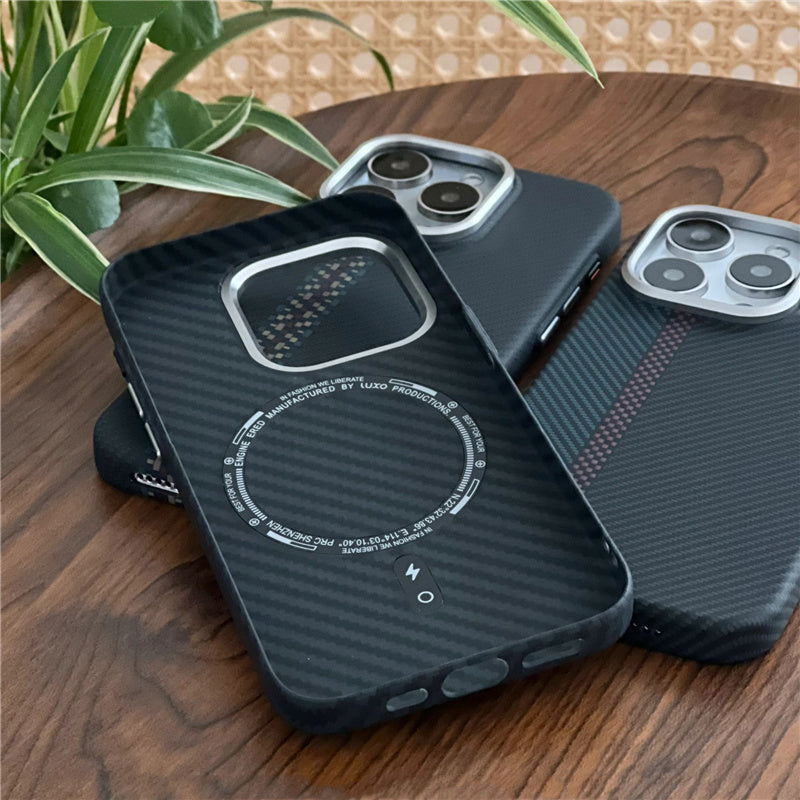 Hit Color Carbon Fiber Texture MagSafe Phone Case – Wireless Charging Hard PC Cover with Relief Design for iPhone Models