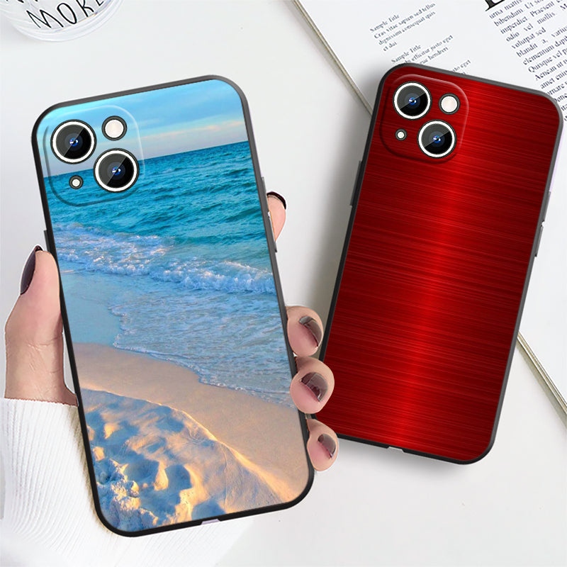 Red Blue Metal and Seawater Soft Phone Case for iPhone 15, 14, 13, 12, 11, XS, XR, X, 8, 7, SE Pro Max, Plus, Mini - Black