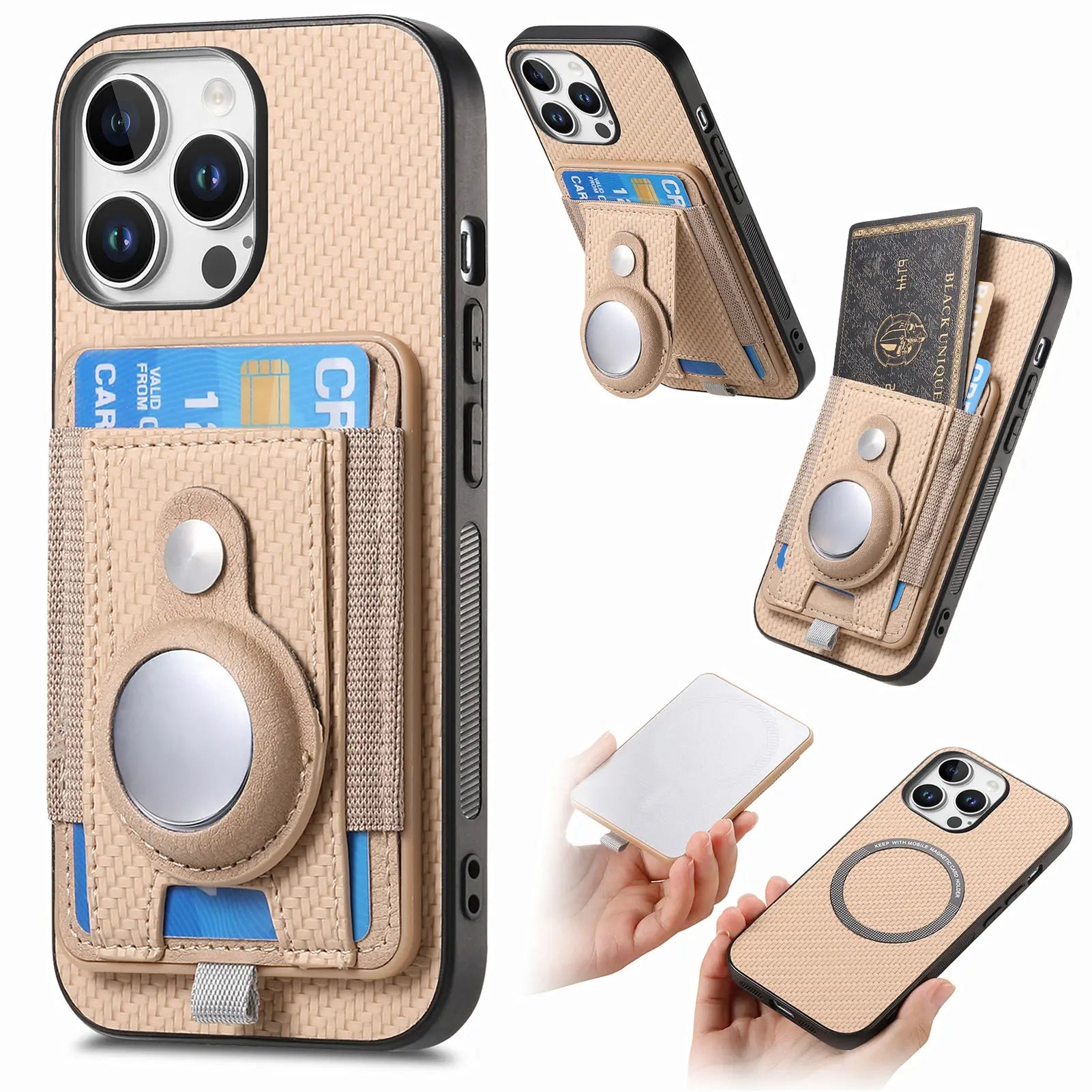 Luxury 2-in-1 Detachable Wallet Case for iPhone Magnetic Card Slot, Airtag Holder, Wireless Charging Stand Premium Protection