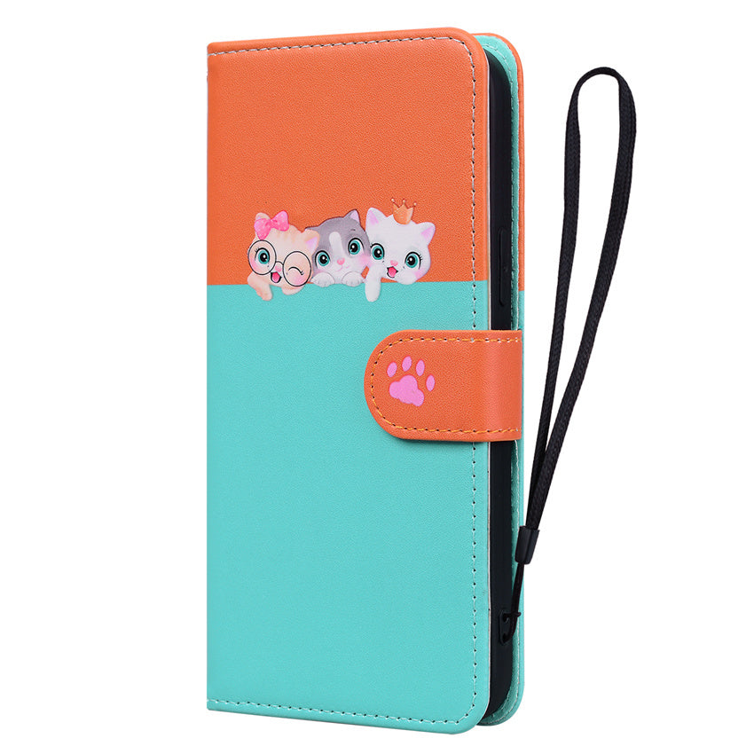 Cartoon Anime Flip Leather iPhone Case – Cute Pet Cat & Dog Print, Card Holder, Book-Style Wallet Cover, Magnetic Closure