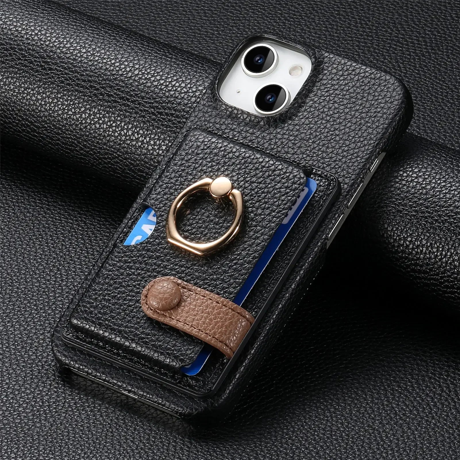 Premium Leather Ring Stand Wallet Case – Shockproof Phone Cover with Card Holder, Magnetic Closure, and Kickstand Support for Hands-Free Convenience