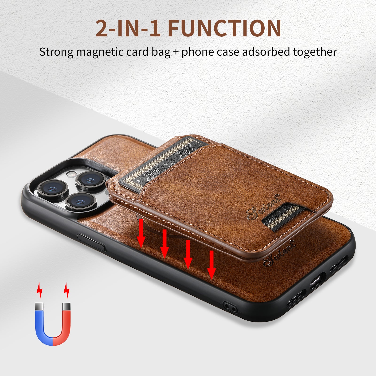 SUTENI Card Holder Leather Wallet Case – Magnetic Closure, Pocket Cover, Shockproof Protection for iPhone Models