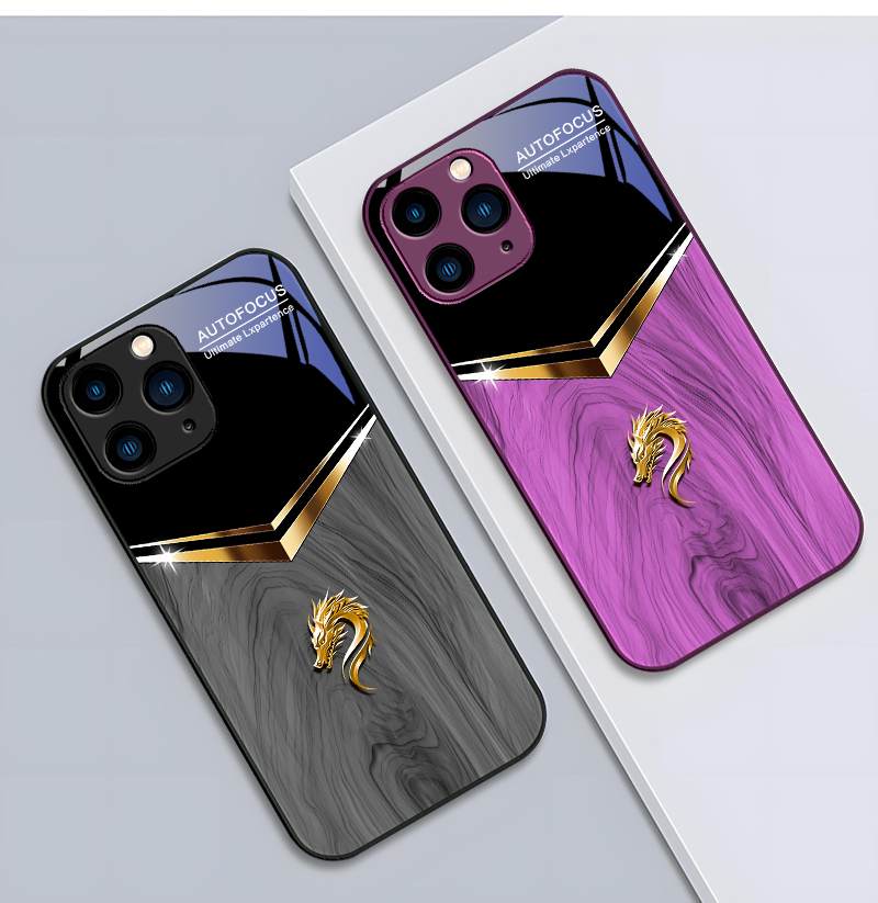 Premium V-Shaped Dragon Head Tempered Glass Phone Case – Rose Purple Design, Stylish Protective Cover for iPhone Models