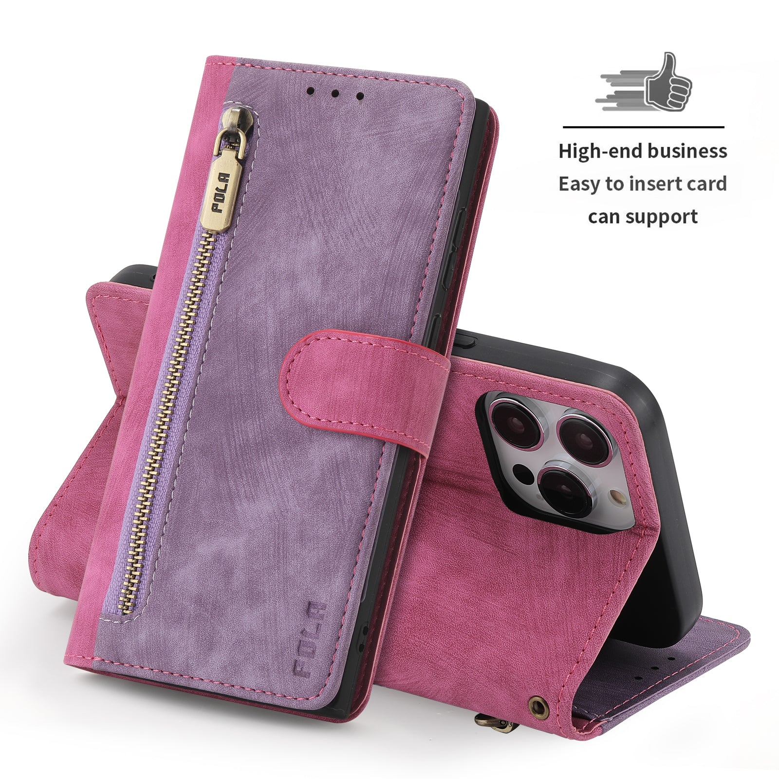 RFID Blocking Leather Wallet Case – Zipper Flip Cover, Card Slot Holder, Magnetic Stand, Shockproof Protection, Premium Design for iPhone