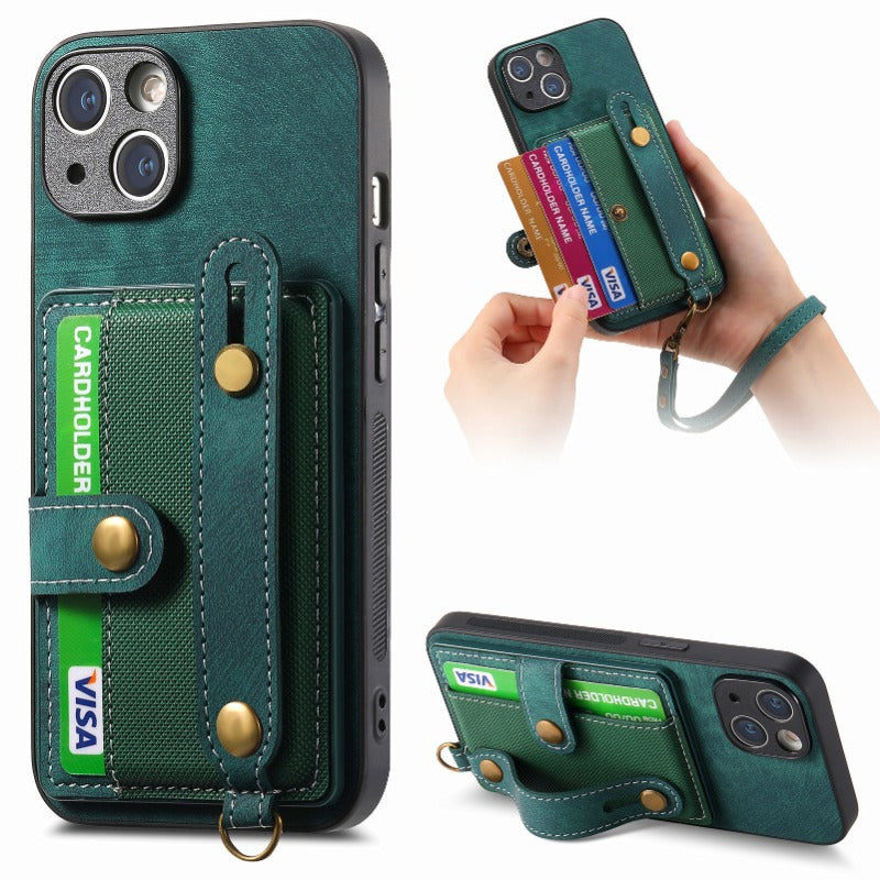 Luxury PU Leather Wallet Case with Wrist Strap – Stand Function, Card Holder, and Shockproof Protection for Secure and Stylish Convenience