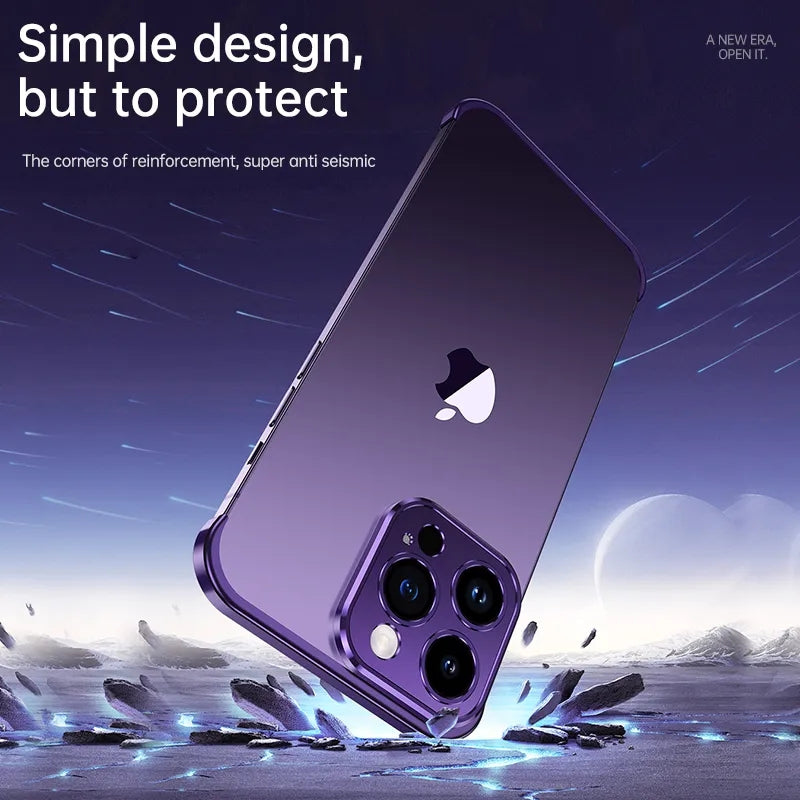 Metal Corner Pads Case – Aluminum Alloy Bumper with Camera Lens Protector, Bare Machine Design, Antifall Protection for iPhone Models