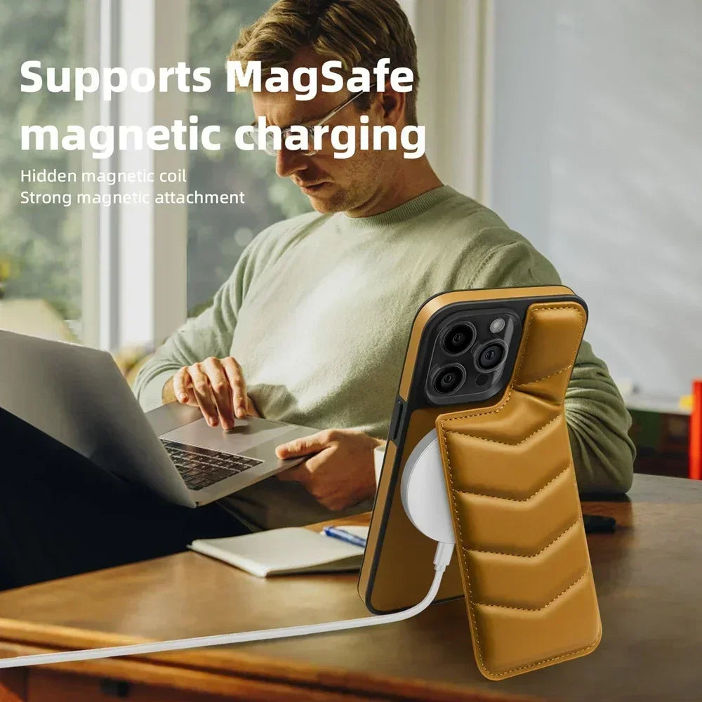 Premium MagSafe Leather Phone Case – Magnetic Wireless Charging, Card Holder Wallet, Shockproof Protection, Sleek Design for iPhone Models