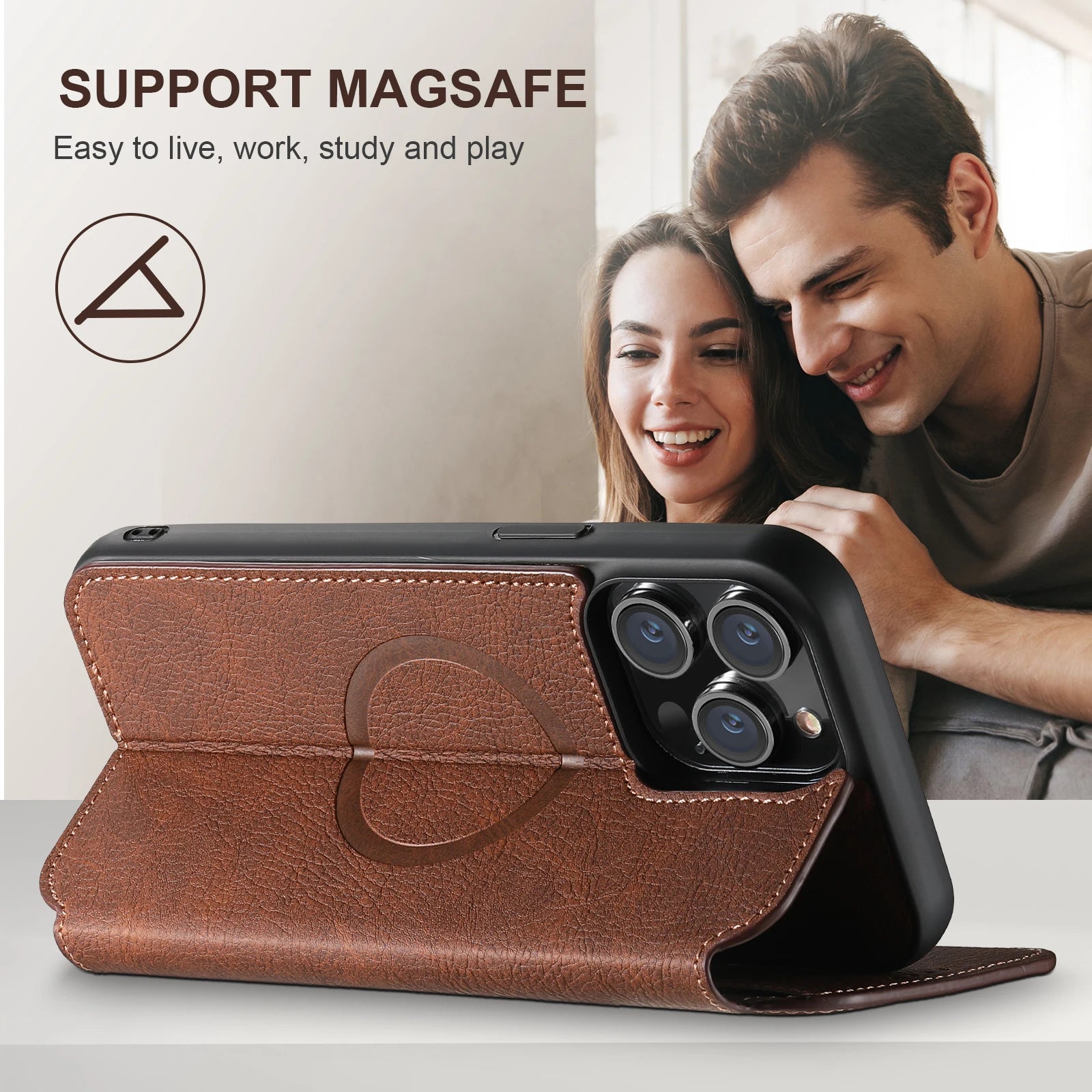 Luxury Leather Magnetic Flip Case – MagSafe Wallet Card Holder, Wireless Charging Compatible, Shockproof Protection, Elegant Design for iPhone Models