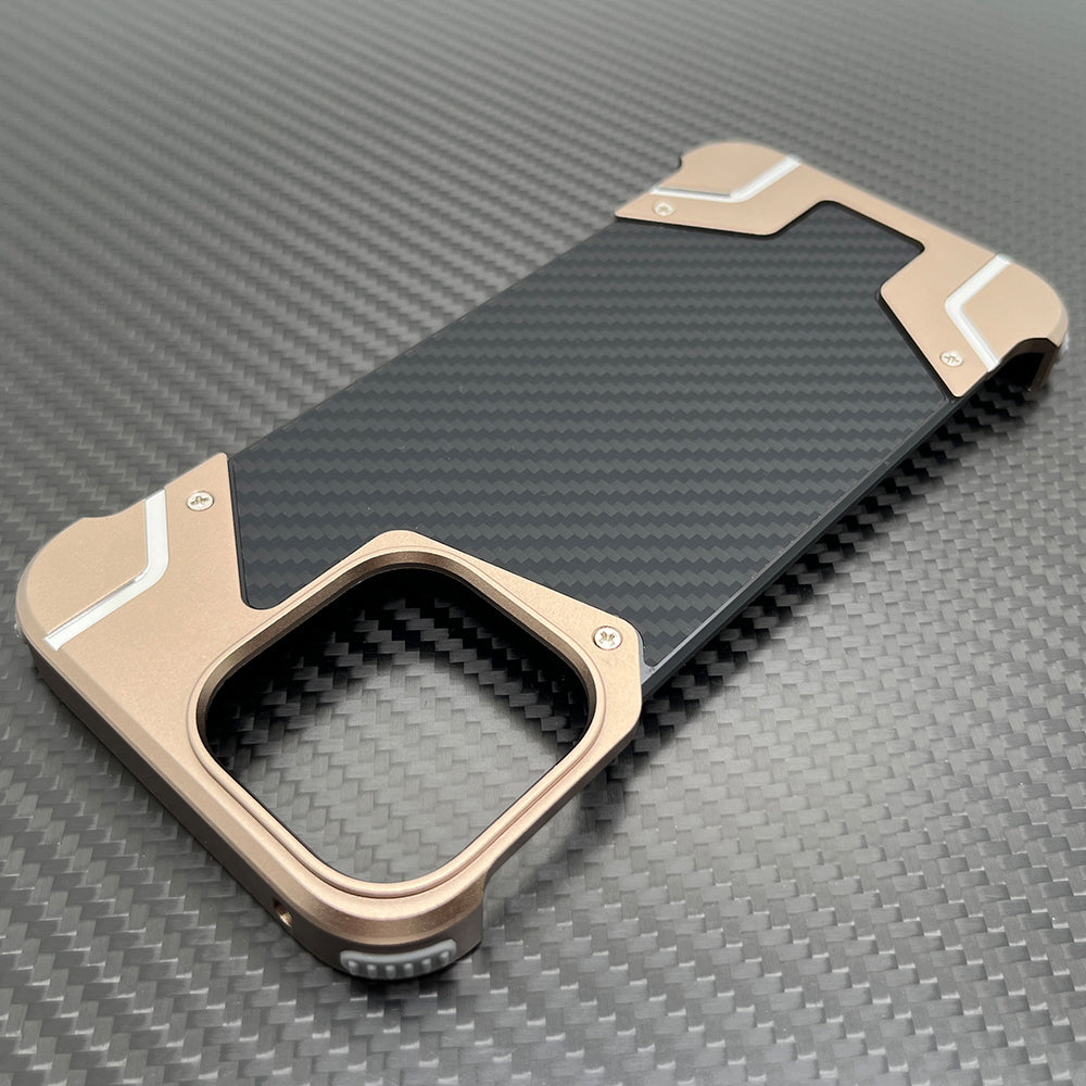 Carbon Fiber Metal Armor Case – Frameless Shockproof Cover with Built-In Invisible Magnetic Design for iPhone Models