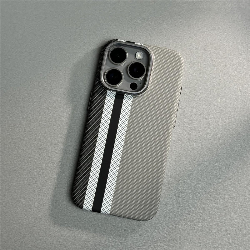 Hit Color Carbon Fiber Texture MagSafe Phone Case – Wireless Charging Hard PC Cover with Relief Design for iPhone Models