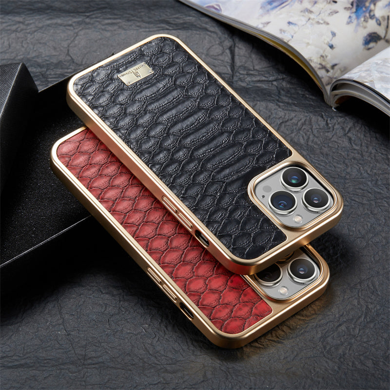 Luxury Leather Plating Shockproof Phone Case - Protective Snake Texture Durable Bumper Design for Enhanced Phone Protection