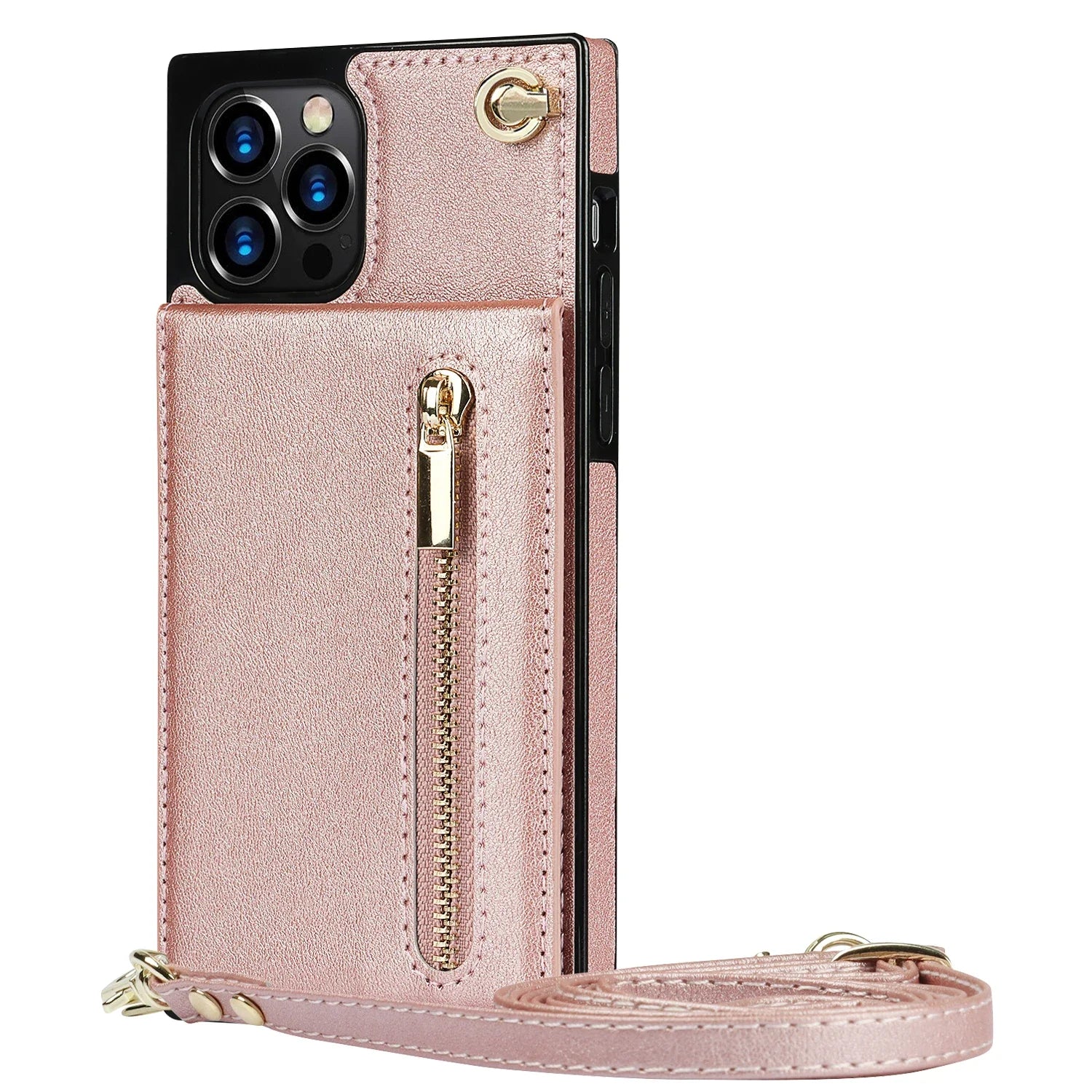 Luxury Zipper Wallet Crossbody Leather iPhone Case – Card Holder, Lanyard Strap, Shockproof Protection, Magnetic Closure, Stylish Flip Cover for iPhone