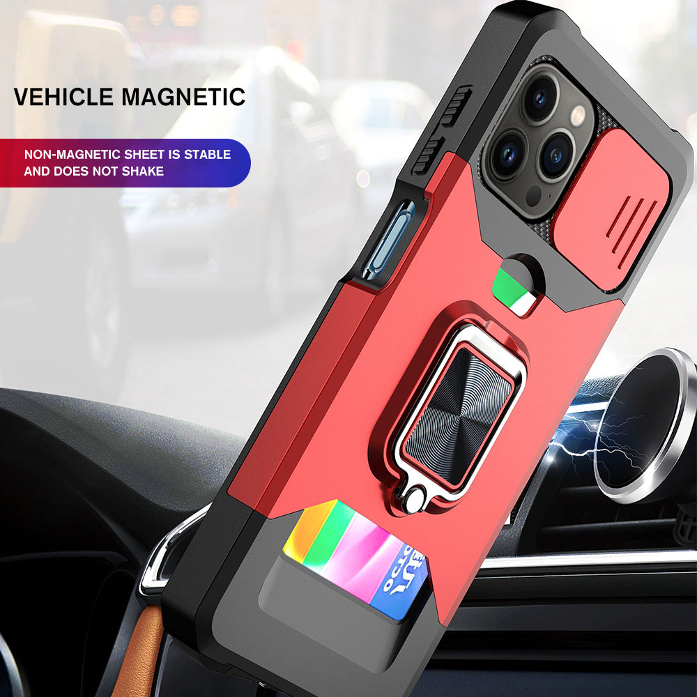 Magnetic Ring Card Slot Case – Shockproof Stand Cover for iPhone Models