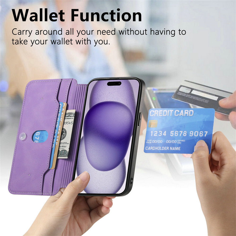 Premium 2-in-1 Magnetic Wallet Case – Zipper Leather Bag, Card Slot, Wireless Charging Compatible, Shockproof Protection for iPhone