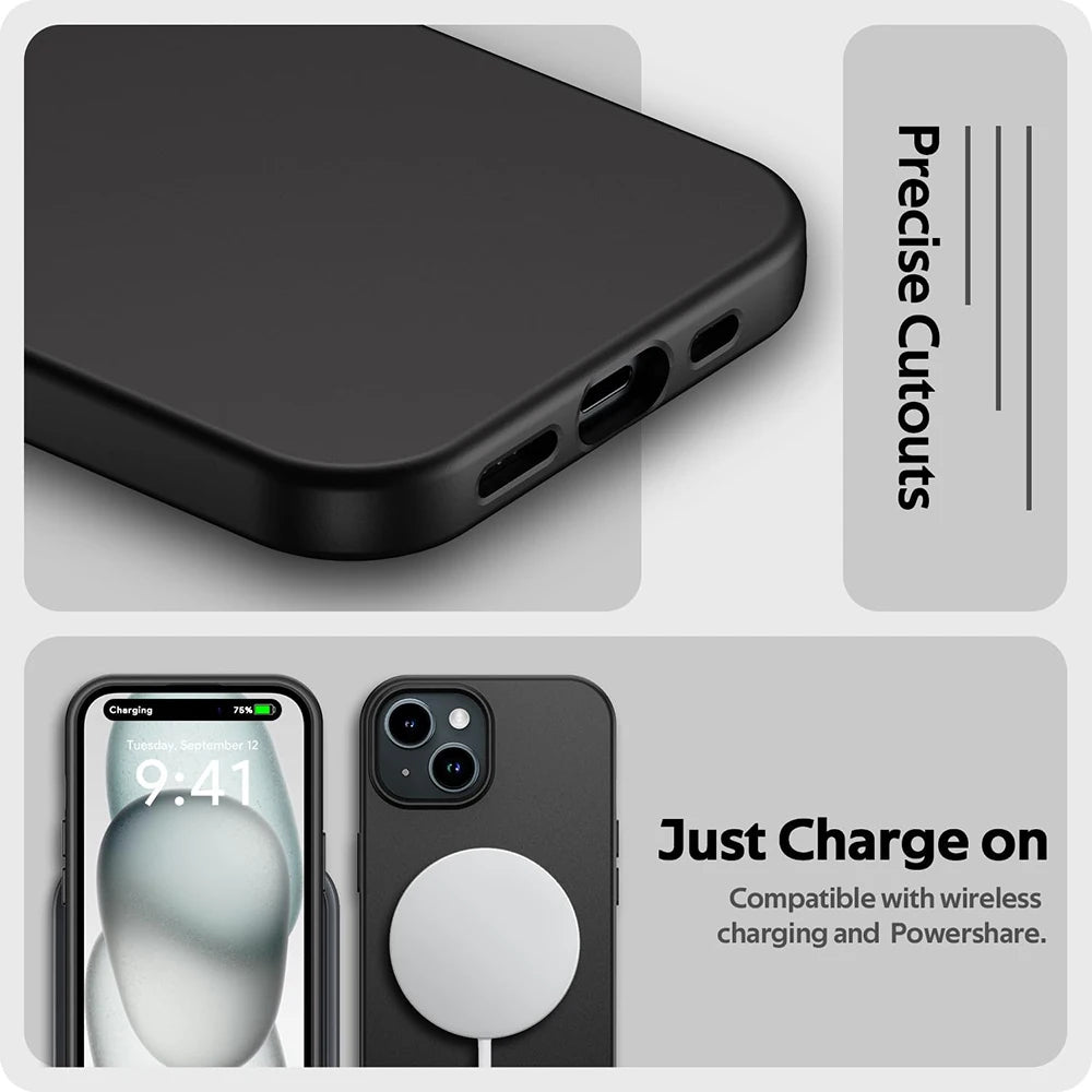 Premium Matte Silicone iPhone Case – Soft Touch, Shockproof, Slim Fit, Solid Black Cover for Full-Body Coverage