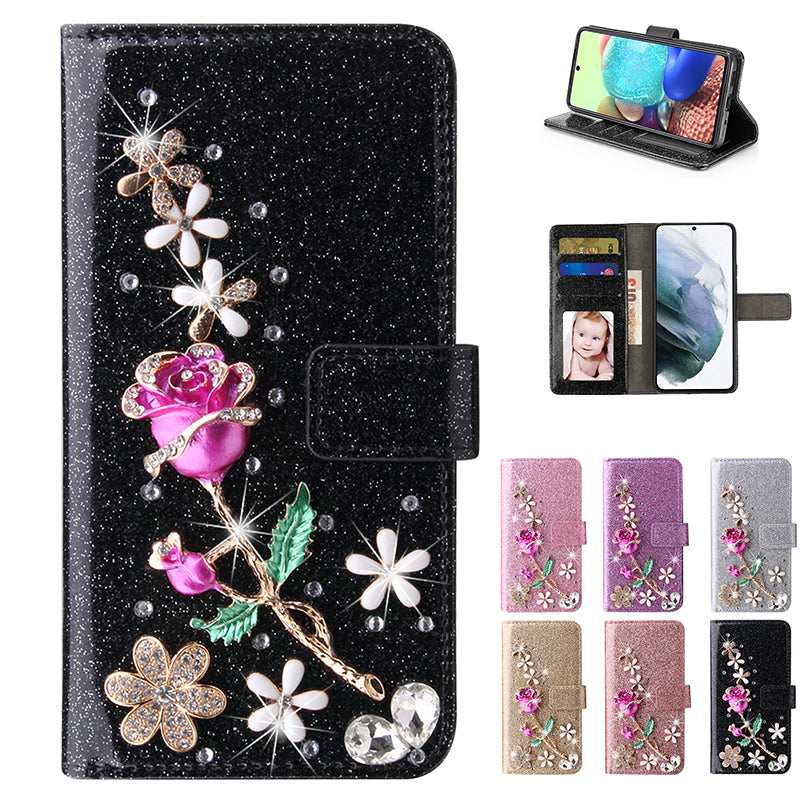 Luxury Flip Glitter Phone Case For iPhone 16 15 14 13 12 Mini 11 Pro XR X XS Max 8 Plus SE 2022 Bling Leather Book Wallet